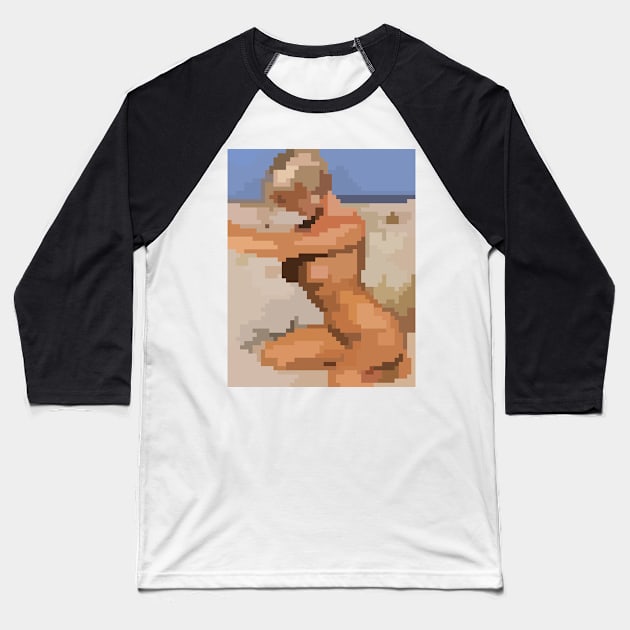 Summer  Nude Girl on the beach / Pixel art nananked Retro Blonde Baseball T-Shirt by Dmitry_Buldakov
